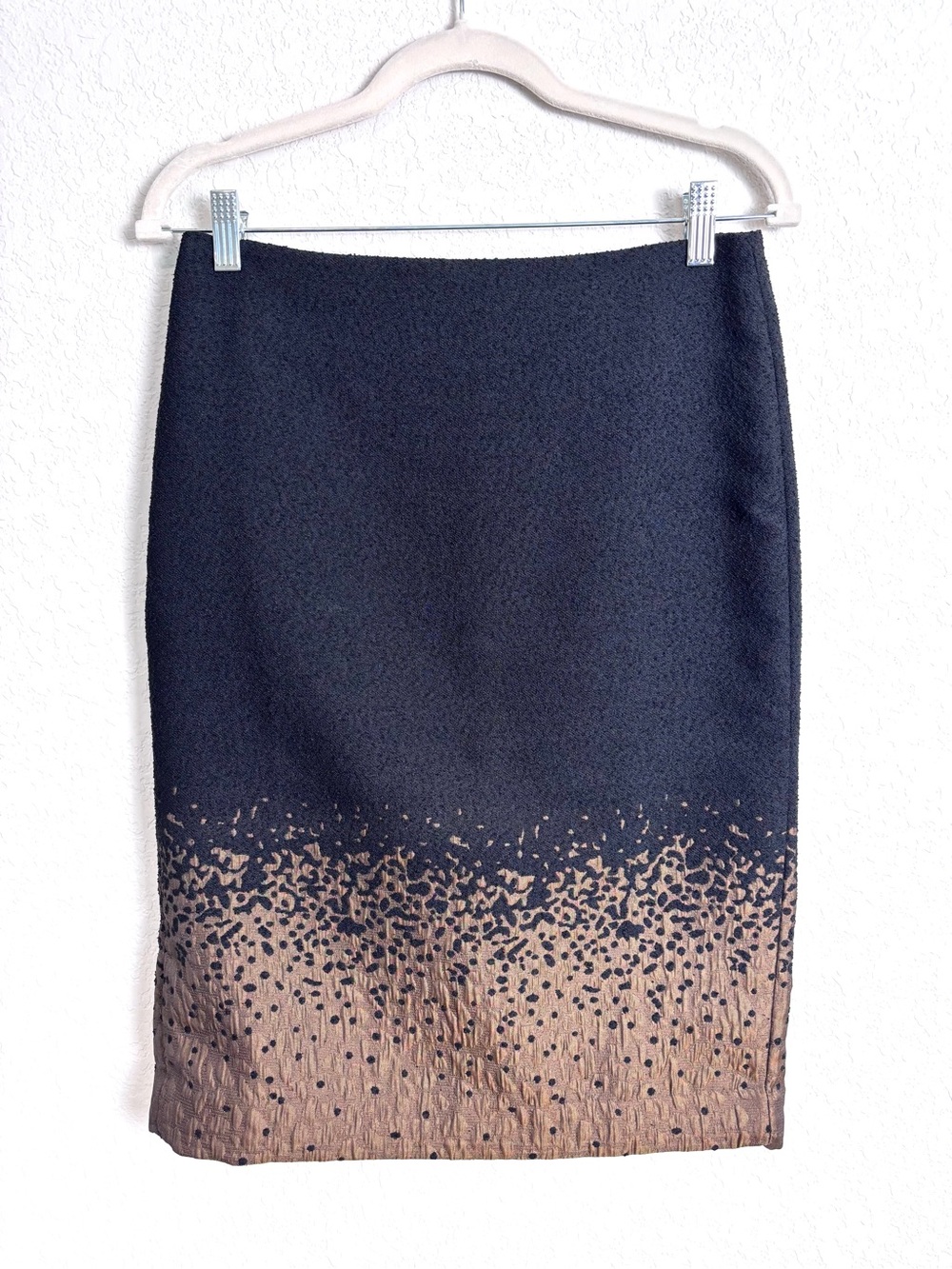Ann Taylor Black Textured Crepe Bronze Ombre Pencil Skirt Women’s 2 Office Chic